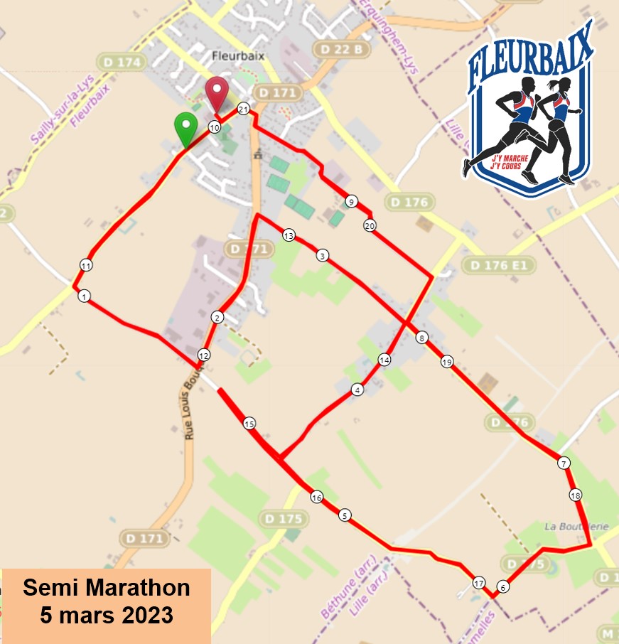 parcours de la course Dimanche 5 mars Semi-Marathon Route Label Régional