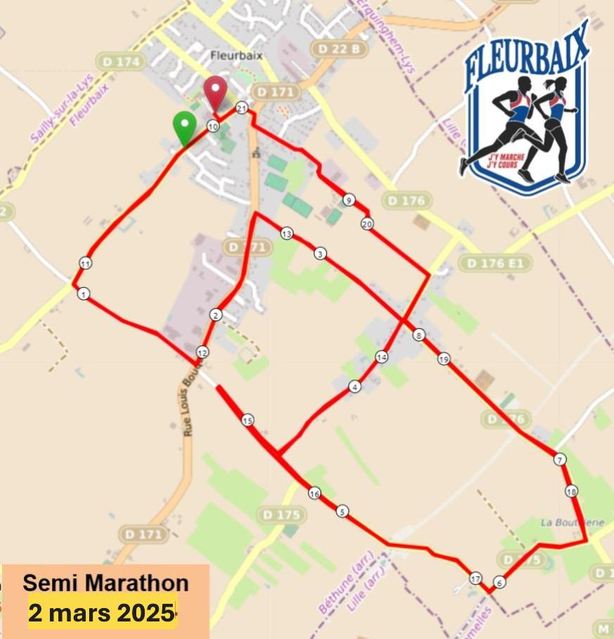 parcours de la course Dimanche 2 mars Semi-Marathon Route Label Régional